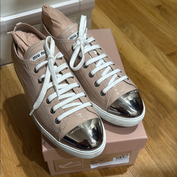 Miu Miu Women's Pink Sneakers with Silver Toes - Picture 1 of 6